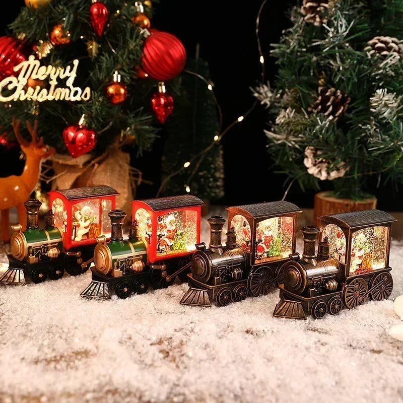 Bezaubernde Heiligabend-Spieluhr, Geschenk, wassergefüllte Weihnachtszug-Ornamente mit LED-Leuchten, Weihnachtsdekoration, Kristallkugel