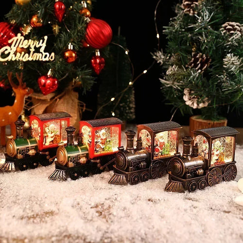 Bezaubernde Heiligabend-Spieluhr, Geschenk, wassergefüllte Weihnachtszug-Ornamente mit LED-Leuchten, Weihnachtsdekoration, Kristallkugel