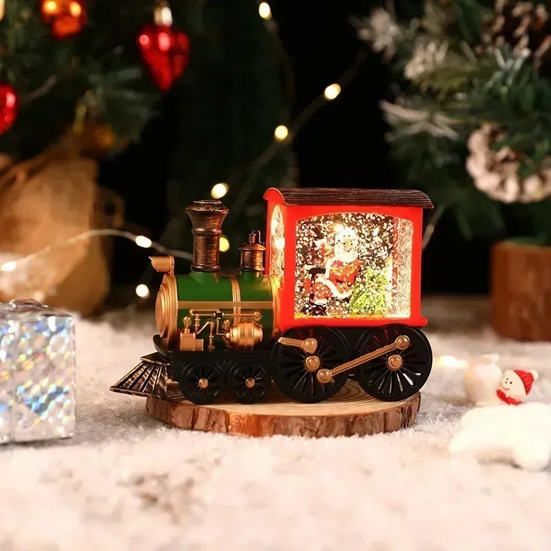 Bezaubernde Heiligabend-Spieluhr, Geschenk, wassergefüllte Weihnachtszug-Ornamente mit LED-Leuchten, Weihnachtsdekoration, Kristallkugel