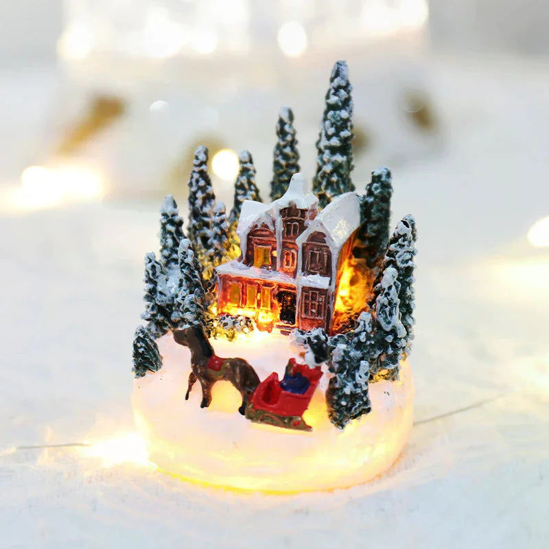 Weihnachten LED Licht Ornamente Santa Castle Schnee Haus Leuchtende Handwerk 2024 Neue Jahr Kind Geschenk Weihnachten Party Home Decor