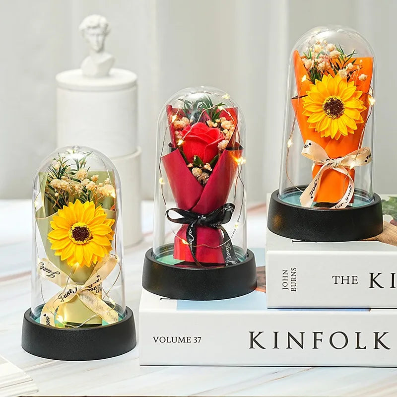 Ewiger Rosen-LED-Glaskuppel-Blumenstrauß, romantisch beleuchtete Verzierung, perfektes Valentinstag, Weihnachten, Heimdekoration, romantisches Geschenk