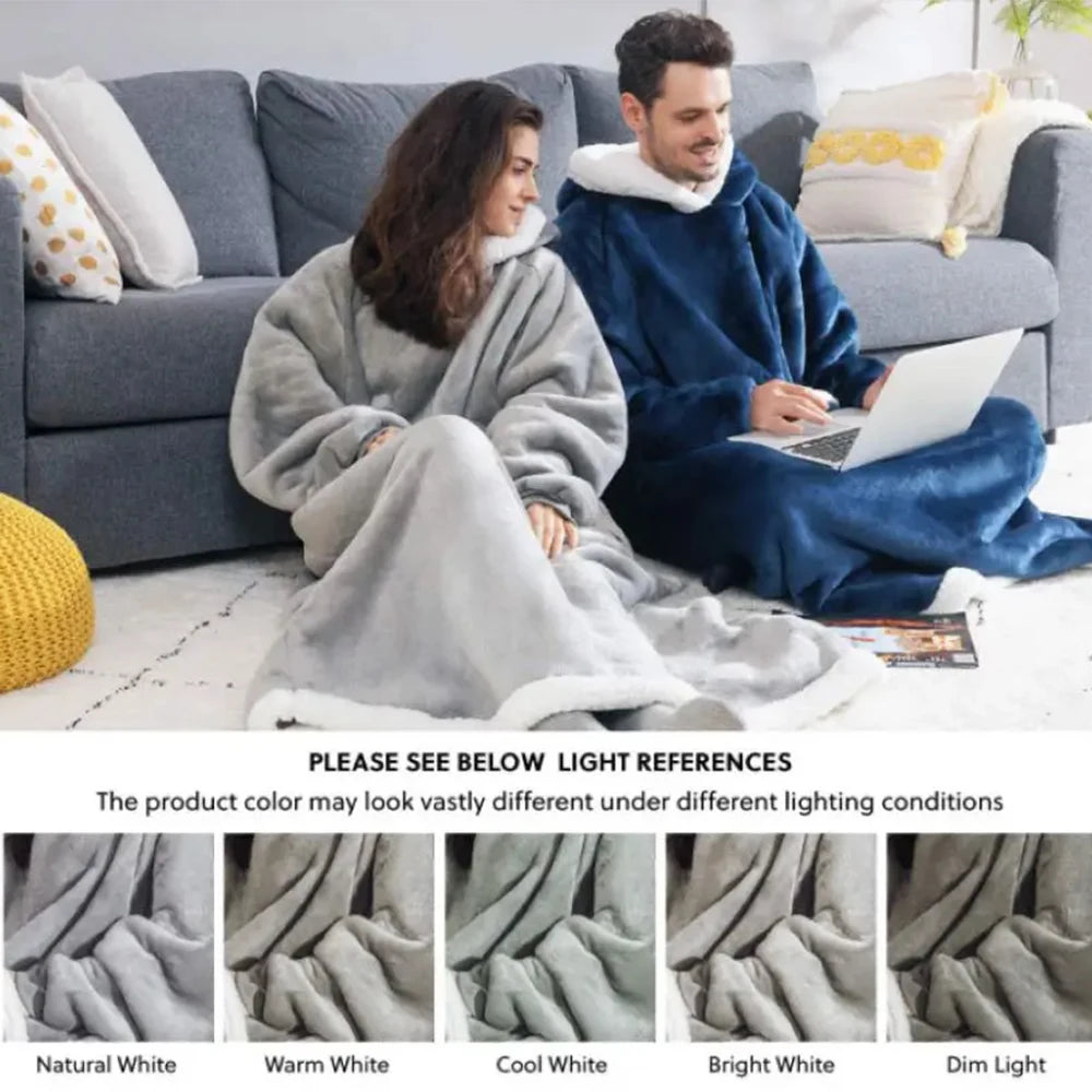 Extra lange tragbare Decken, Winter-Flanell-Kappendecke mit vollen Ärmeln, für Männer und Frauen, gemütliche, weiche Überwurf-TV-Decke für Erwachsene
