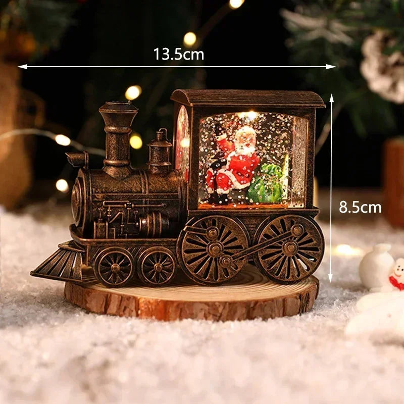 Bezaubernde Heiligabend-Spieluhr, Geschenk, wassergefüllte Weihnachtszug-Ornamente mit LED-Leuchten, Weihnachtsdekoration, Kristallkugel