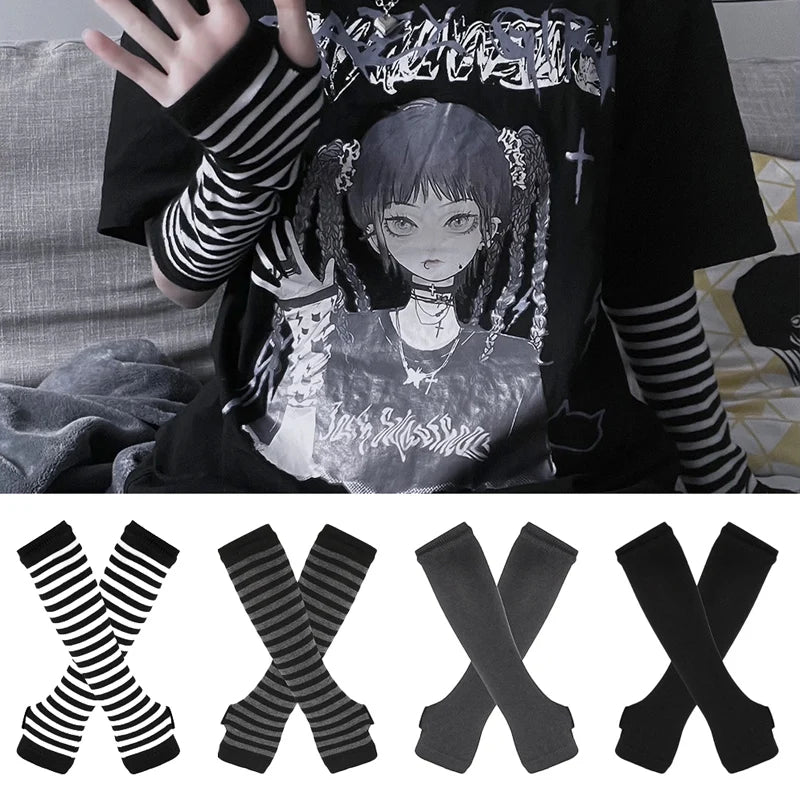 Winter Warme Lange Ärmel Handschuhe für Mann Frauen Fingerlose Streifen Hip-Hop Gestrickte Ellenbogen Fäustlinge Elastische Outdoor Wärmer Arm