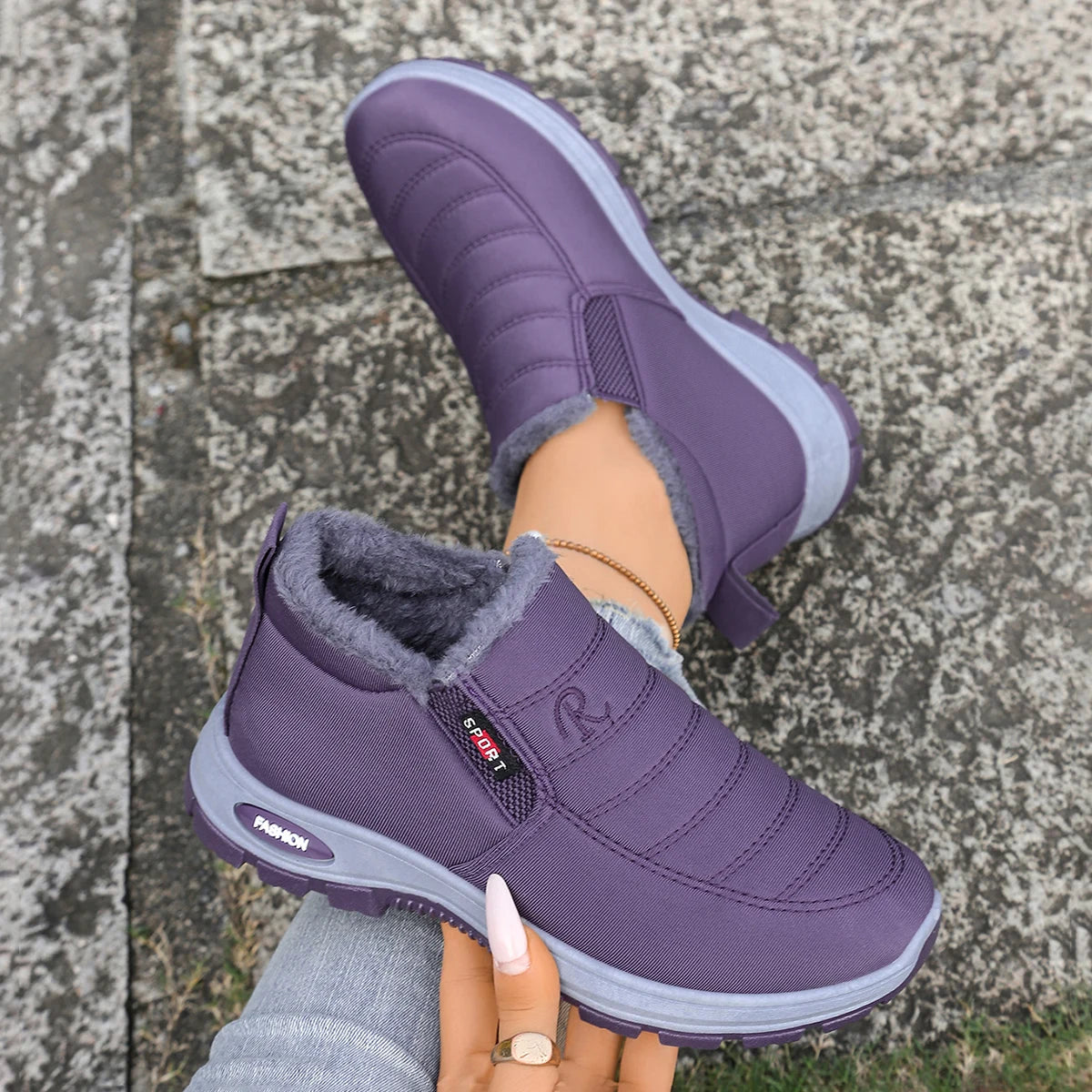 Damenschuhe, Winter-Baumwollschuhe mit Fleece und verdicktem Mittelhohem Schaft, Warme und Lässige Schneestiefel