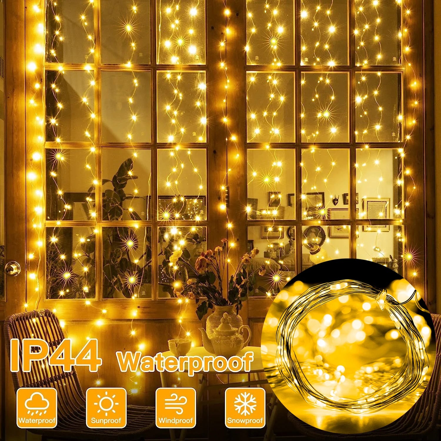 Weihnachtsbeleuchtung, LED-Feen-Lichterkette, Vorhang, Lichter, 8-Modus, Fernbedienung, USB, Girlande, Weihnachtsdekoration für Zuhause, Urlaub, Neujahr, Lampe