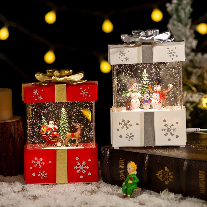 Weihnachten Musik Geschenk Box Home Dekoration Popcorn Szene Dorf Rotierenden Santa Statue Weihnachten Desktop Decor Weihnachten Kind Kind Geschenk