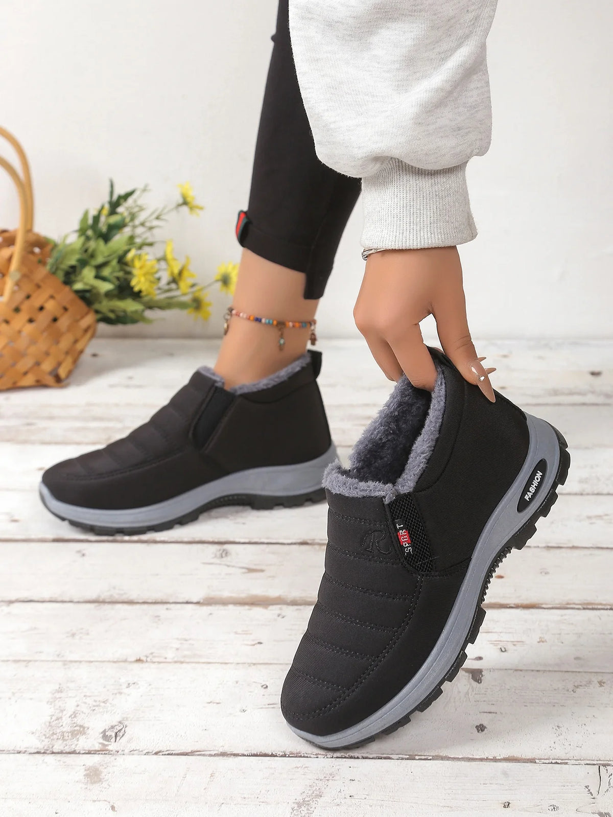 Damenschuhe, Winter-Baumwollschuhe mit Fleece und verdicktem Mittelhohem Schaft, Warme und Lässige Schneestiefel