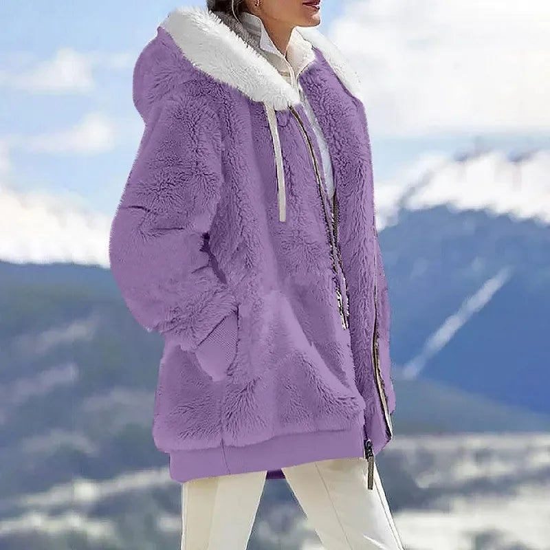 Herbst Winter Mode Damen mantel neue lässige Kapuze Reiß verschluss Dame Kleidung Kaschmir weibliche Fleece jacke einfarbige Damen mäntel