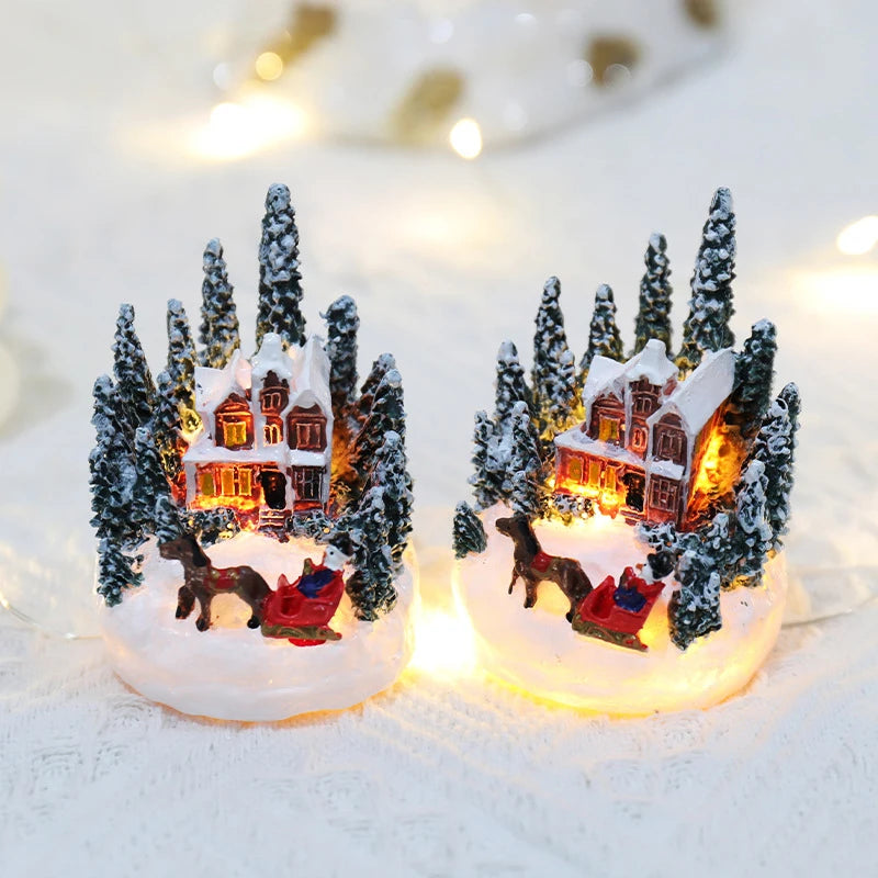 Weihnachten LED Licht Ornamente Santa Castle Schnee Haus Leuchtende Handwerk 2024 Neue Jahr Kind Geschenk Weihnachten Party Home Decor