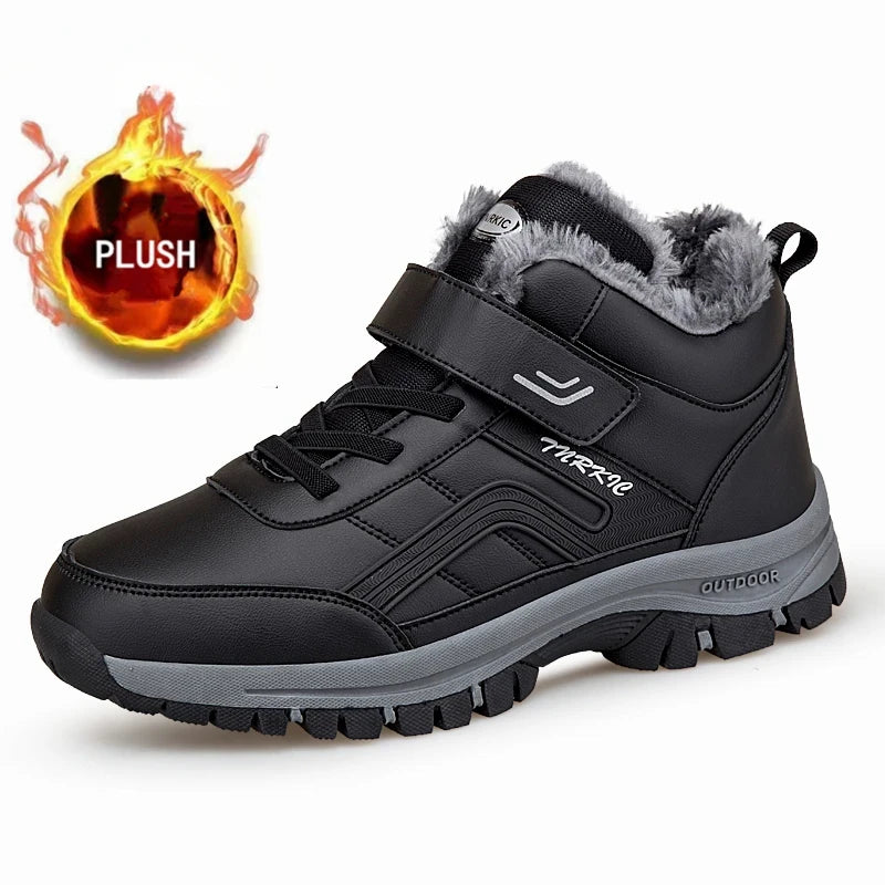Winterstiefel für Herren, neue wasserdichte PU-Leder-warme Schnee-Stiefeletten für den Außenbereich, warmer Plüsch, rutschfeste Arbeits-High-Top-Freizeitschuhe