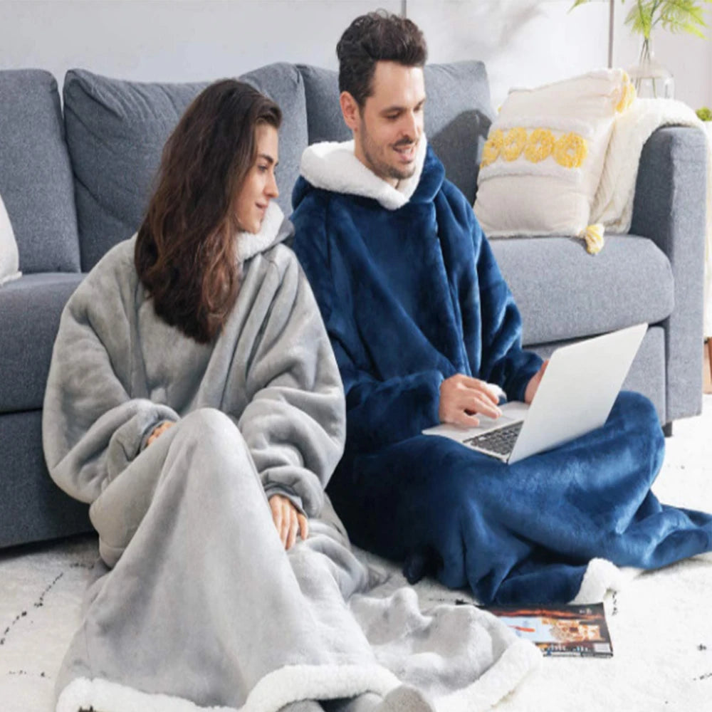 Extra lange tragbare Decken, Winter-Flanell-Kappendecke mit vollen Ärmeln, für Männer und Frauen, gemütliche, weiche Überwurf-TV-Decke für Erwachsene