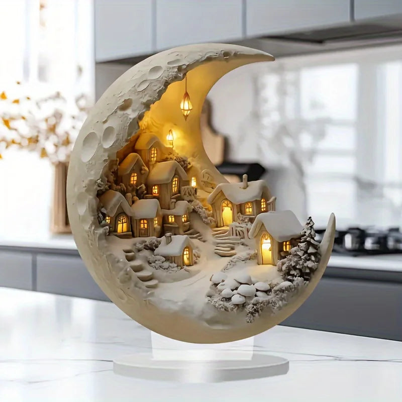 Weihnachtsbaum Tischdekoration Mondhaus DIY 2D Dekoration Acryl Frohe Weihnachten Schilder Plakette 2027 Neujahrsparty Geschenke