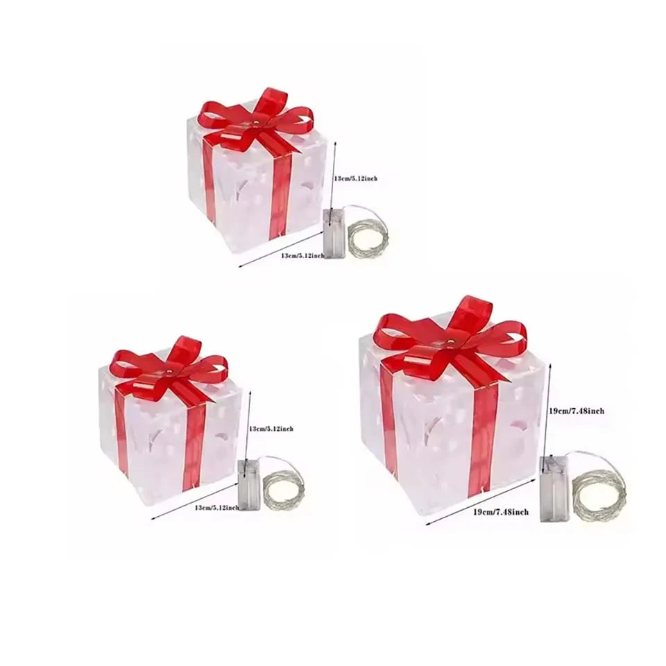 2026 Weihnachts-Leuchtgeschenkbox-Dekoration mit Schleife, Beleuchtungsbox für Außenbereich, Weihnachts- und Neujahrsdekoration für Haus und Garten
