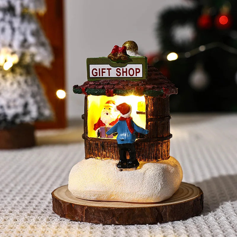 Weihnachten Schneehäuse Glow Craft Schneemann Garten Ornament mit Musik Home Decora Land Harz Ornament Roman Weihnachten Kind Geschenk