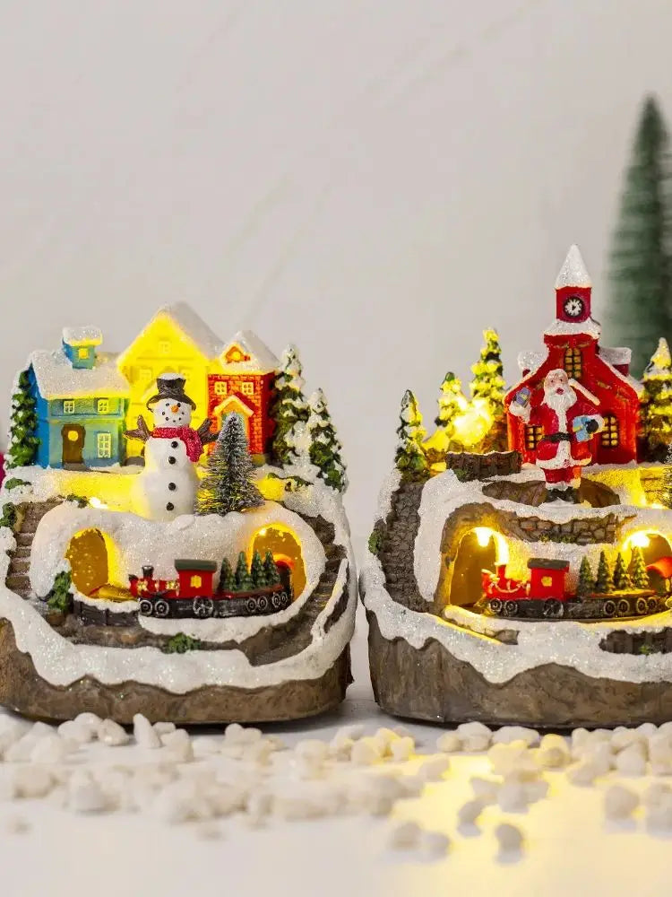 Weihnachten Schneehäuse Glow Craft Schneemann Garten Ornament mit Musik Home Decora Land Harz Ornament Roman Weihnachten Kind Geschenk