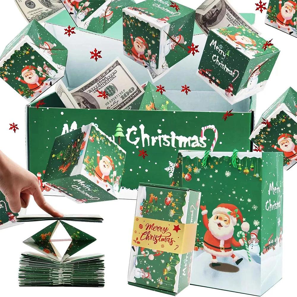 Weihnachts-Überraschungs-Geschenkbox mit Geldfunktion, Rot/Grün, Faltbare Pop-up-Papierboxen für Weihnachten, DIY-Geldgeschenk, Partydekoration