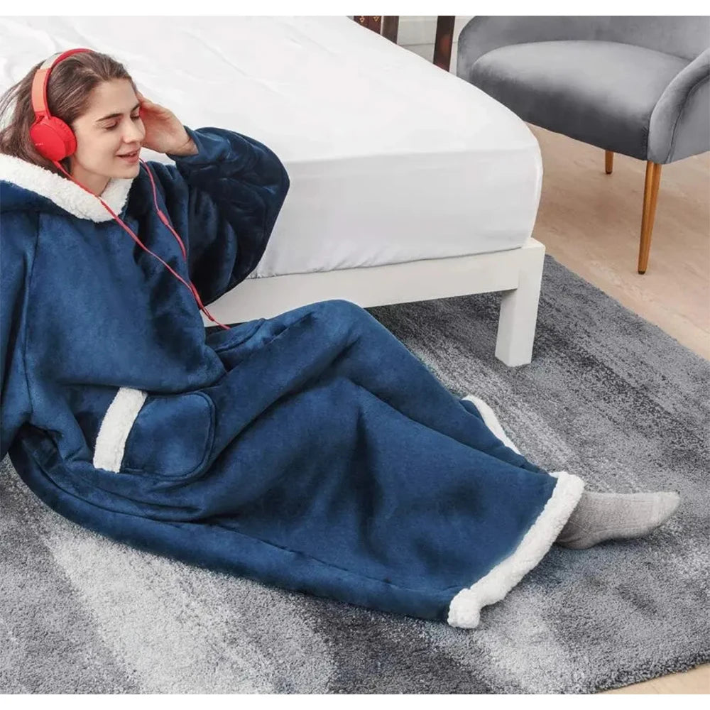 Extra lange tragbare Decken, Winter-Flanell-Kappendecke mit vollen Ärmeln, für Männer und Frauen, gemütliche, weiche Überwurf-TV-Decke für Erwachsene