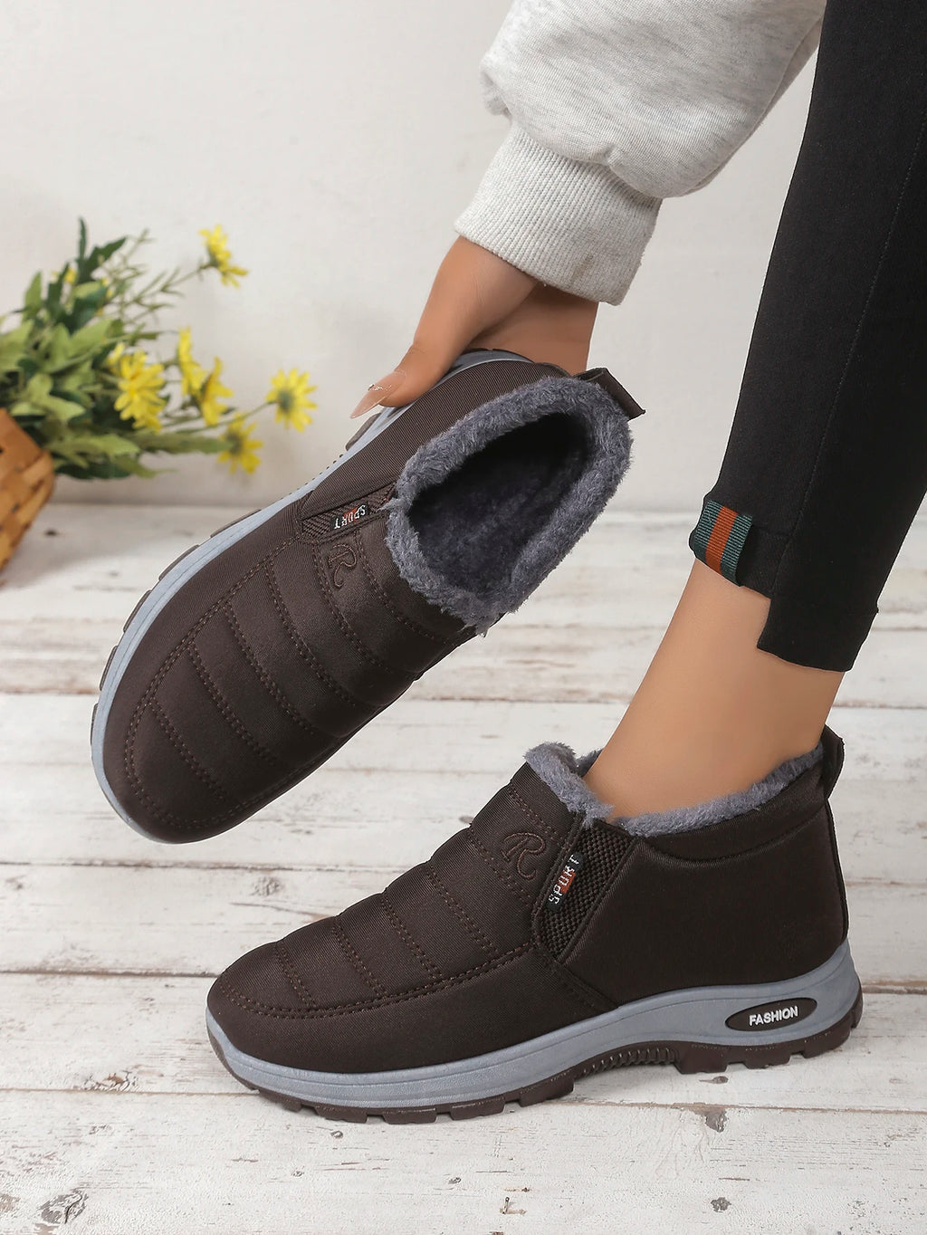 Damenschuhe, Winter-Baumwollschuhe mit Fleece und verdicktem Mittelhohem Schaft, Warme und Lässige Schneestiefel