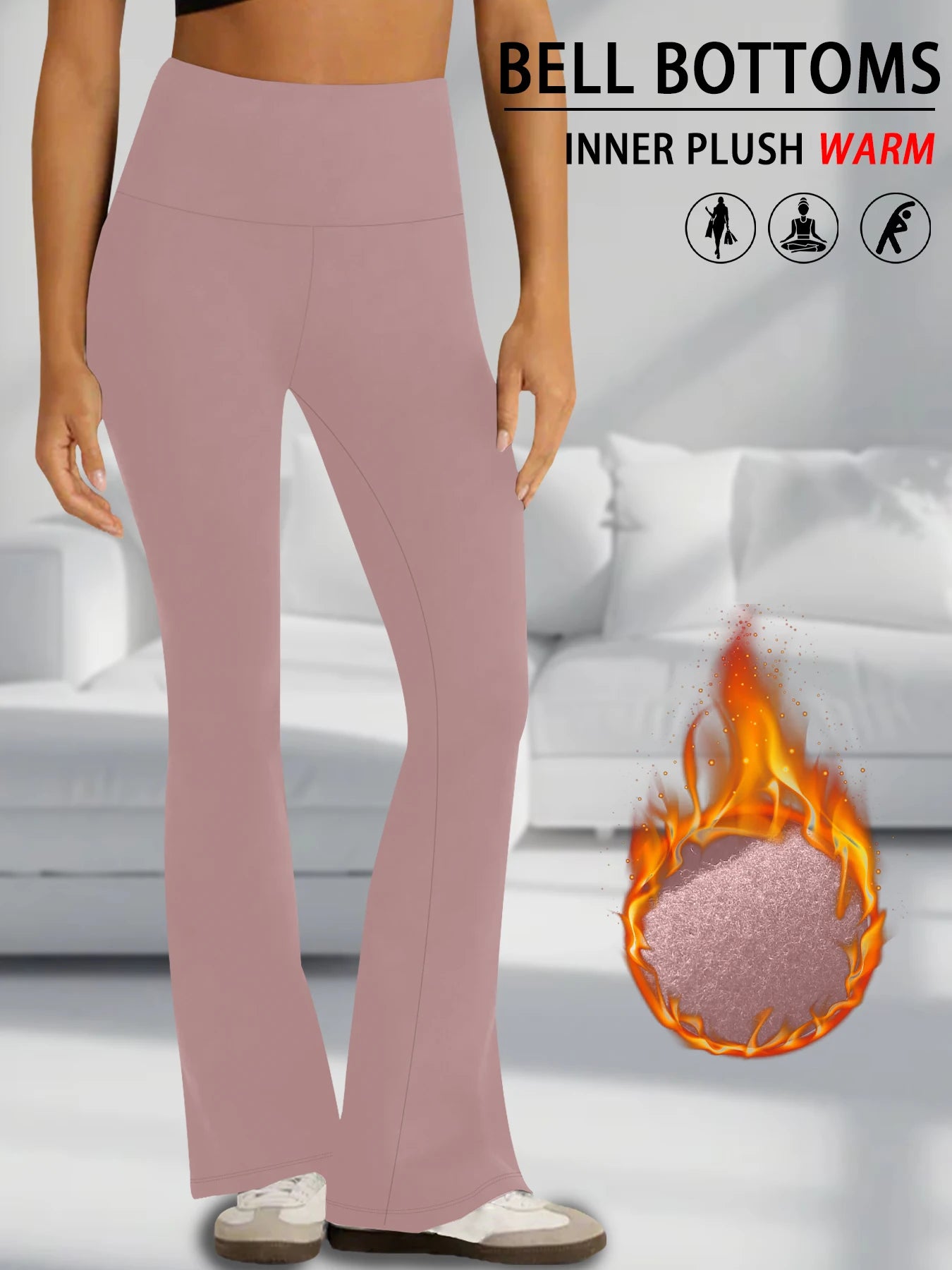 Superweiche, hoch taillierte Fleece-Flare-Leggings für Damen, Bauchkontrolle, weiche Bootleg-Bootcut-Hose