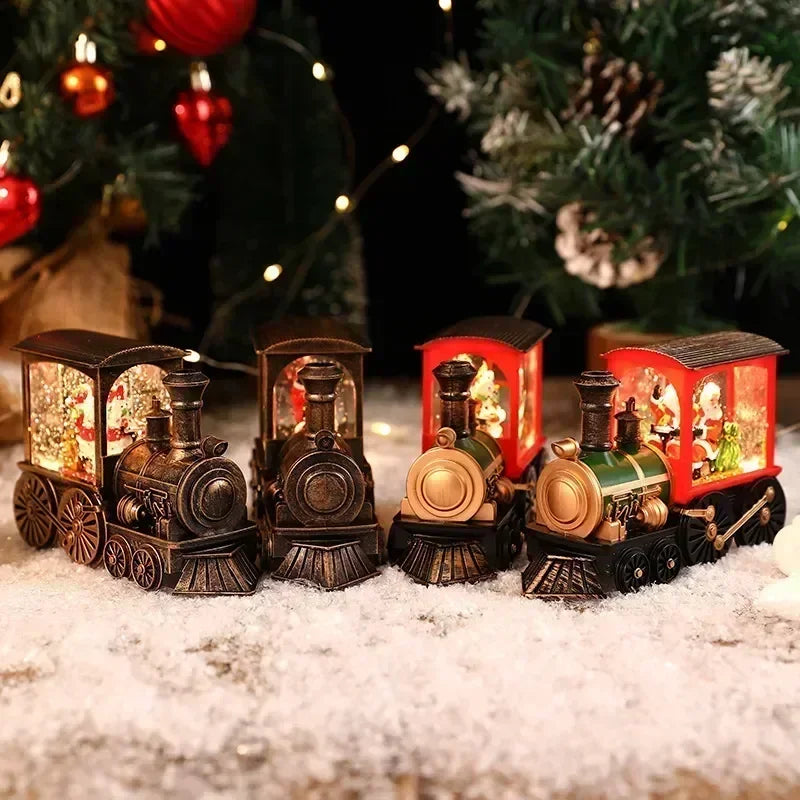 Bezaubernde Heiligabend-Spieluhr, Geschenk, wassergefüllte Weihnachtszug-Ornamente mit LED-Leuchten, Weihnachtsdekoration, Kristallkugel