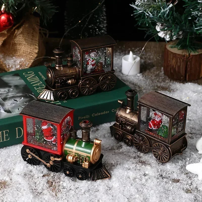 Bezaubernde Heiligabend-Spieluhr, Geschenk, wassergefüllte Weihnachtszug-Ornamente mit LED-Leuchten, Weihnachtsdekoration, Kristallkugel