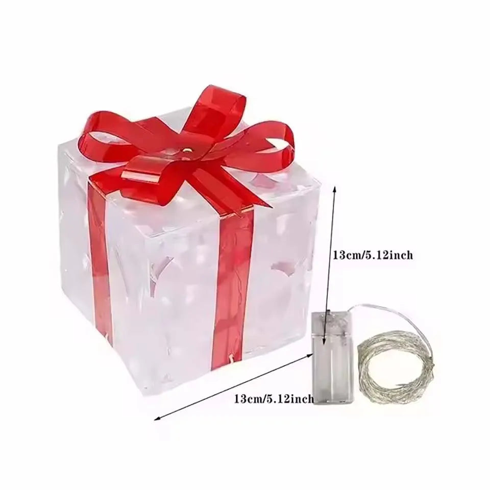 2026 Weihnachts-Leuchtgeschenkbox-Dekoration mit Schleife, Beleuchtungsbox für Außenbereich, Weihnachts- und Neujahrsdekoration für Haus und Garten