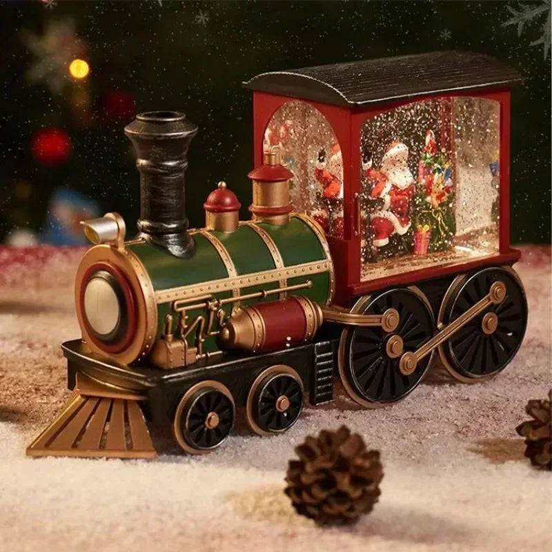 Bezaubernde Heiligabend-Spieluhr, Geschenk, wassergefüllte Weihnachtszug-Ornamente mit LED-Leuchten, Weihnachtsdekoration, Kristallkugel