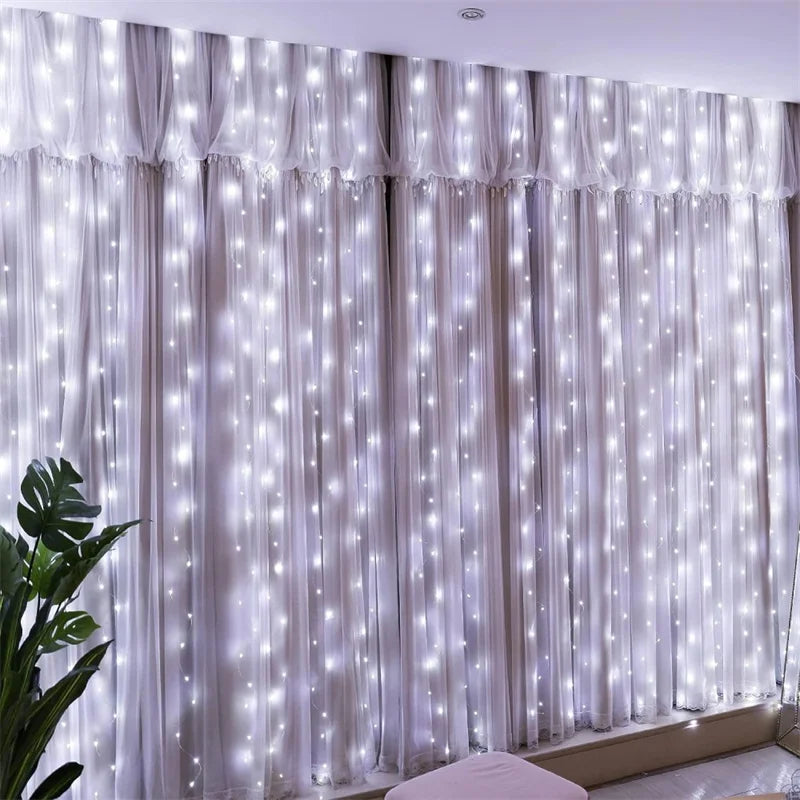 Weihnachtsbeleuchtung, LED-Feen-Lichterkette, Vorhang, Lichter, 8-Modus, Fernbedienung, USB, Girlande, Weihnachtsdekoration für Zuhause, Urlaub, Neujahr, Lampe