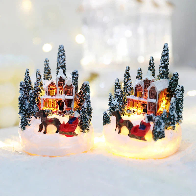Weihnachten LED Licht Ornamente Santa Castle Schnee Haus Leuchtende Handwerk 2024 Neue Jahr Kind Geschenk Weihnachten Party Home Decor