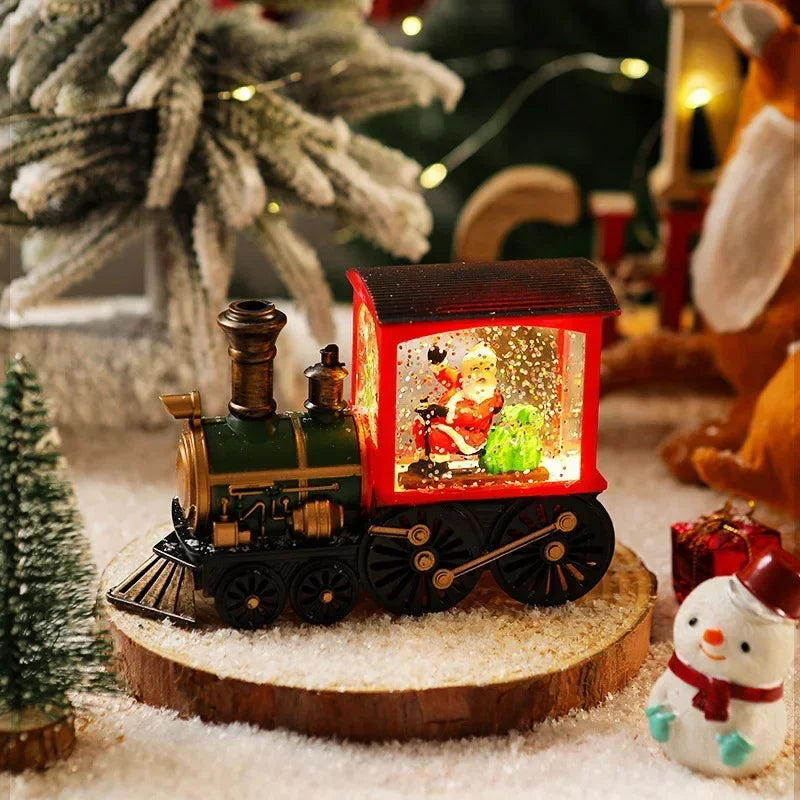 Bezaubernde Heiligabend-Spieluhr, Geschenk, wassergefüllte Weihnachtszug-Ornamente mit LED-Leuchten, Weihnachtsdekoration, Kristallkugel