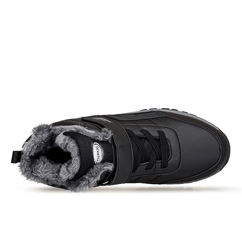 Winterstiefel für Herren, neue wasserdichte PU-Leder-warme Schnee-Stiefeletten für den Außenbereich, warmer Plüsch, rutschfeste Arbeits-High-Top-Freizeitschuhe