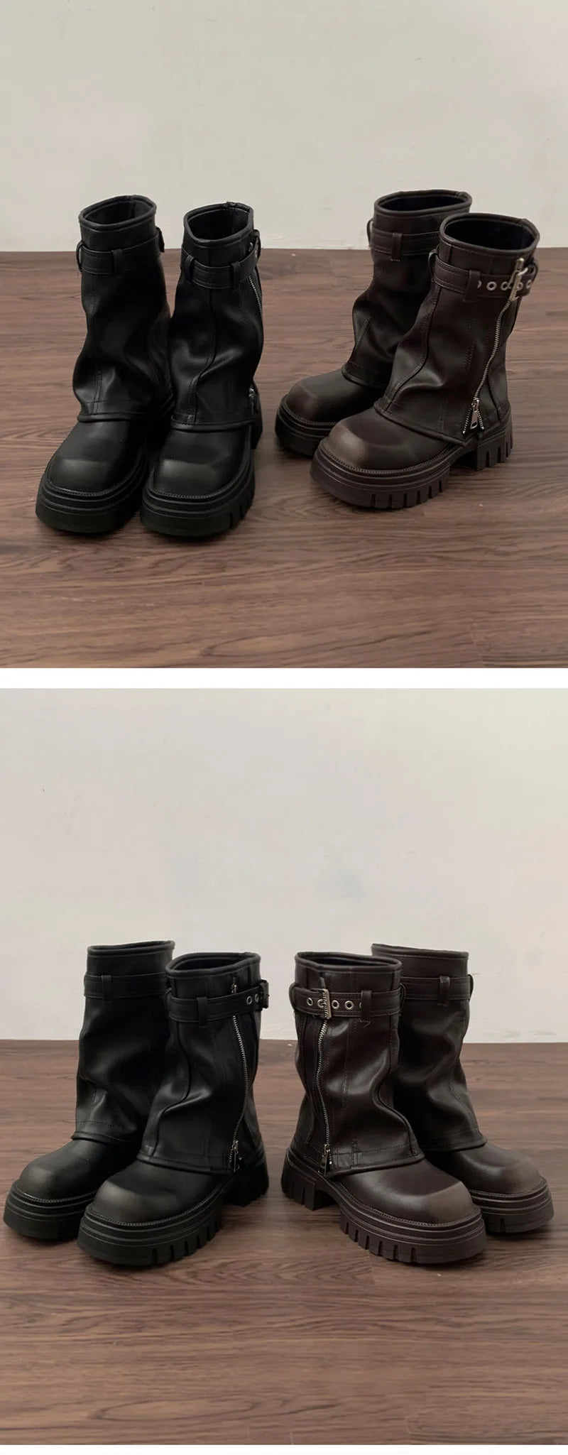 Winter Frauen Biker Stiefel Mode Gürtel Schnalle Damen Elegante Plattform Wohnungen Kurze Booties Casual frauen Ritter Booties