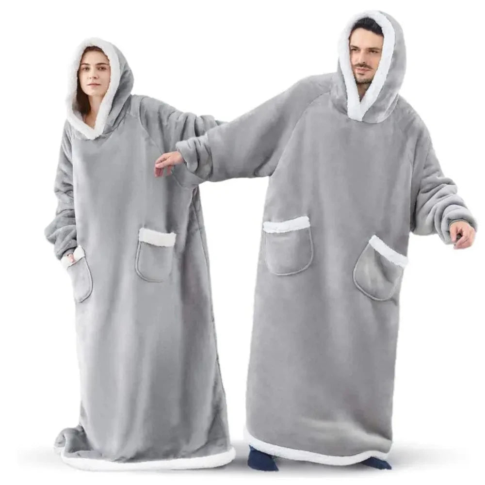Extra lange tragbare Decken, Winter-Flanell-Kappendecke mit vollen Ärmeln, für Männer und Frauen, gemütliche, weiche Überwurf-TV-Decke für Erwachsene