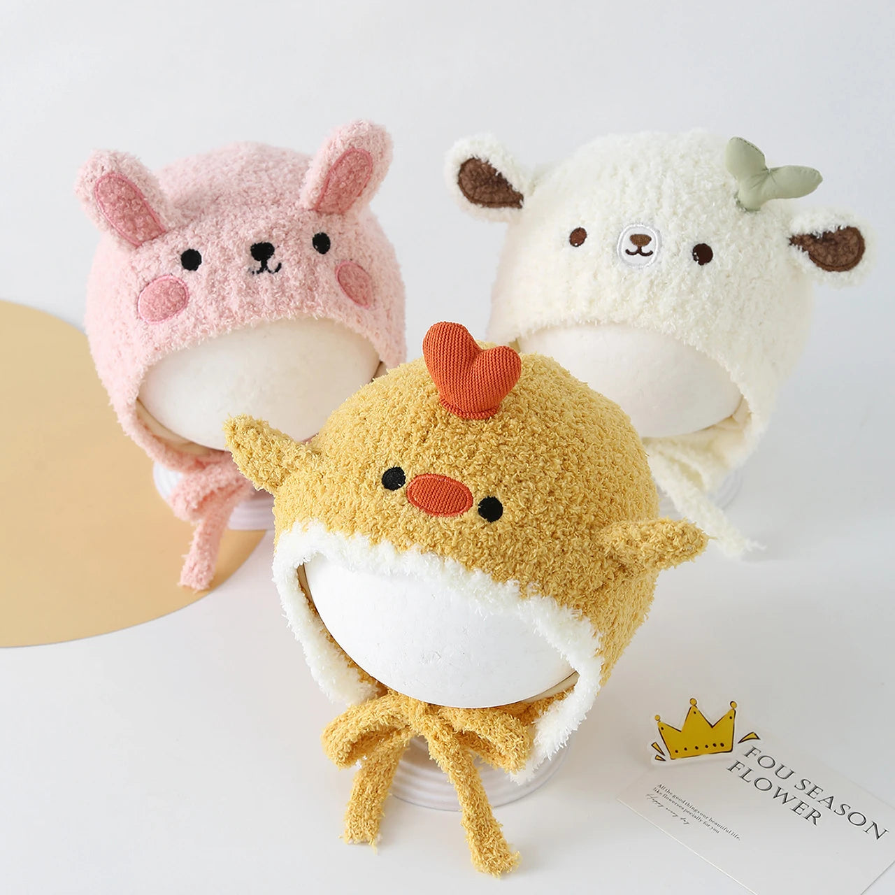 Winter Warme Ohr Schutz Kappe Niedlichen Tier Verdicken Kinder Schnürung Hut Im Freien Kalt-beweis Kleinkind Gestrickte Baby Ohrenschützer beanie