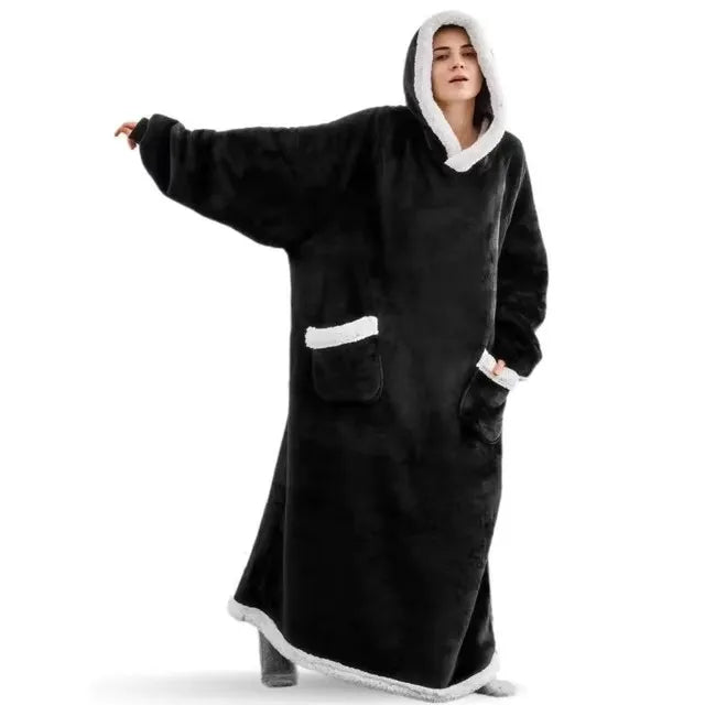 Extra lange tragbare Decken, Winter-Flanell-Kappendecke mit vollen Ärmeln, für Männer und Frauen, gemütliche, weiche Überwurf-TV-Decke für Erwachsene