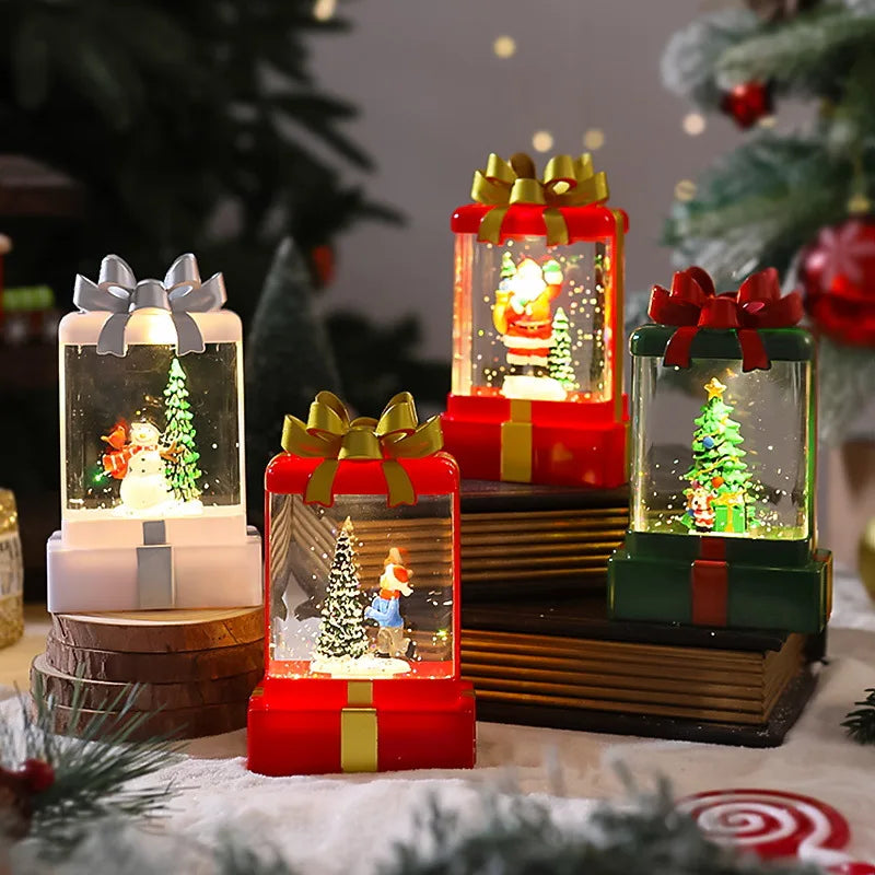 Weihnachtsdekorationen, leuchtende Kristalllichter, Ornamente, neue Weihnachtsmann-Nachtlichter, Weihnachtsgeschenkpakete, kleine Windlichter