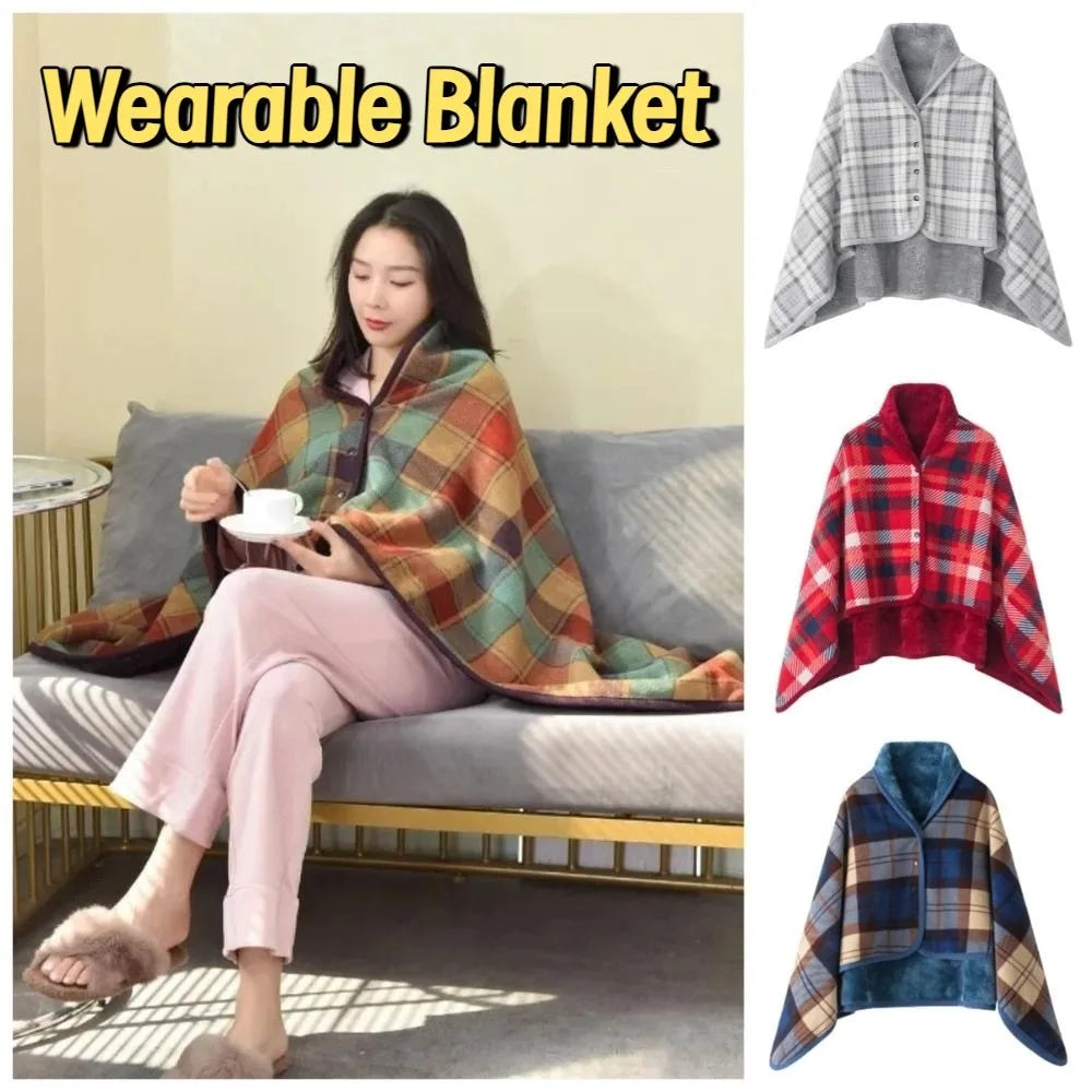 Lazy Plaid Tragbare Decke verdicken weiche lässige Bürodecke mit Knopf warme Home Schal Decke Winter