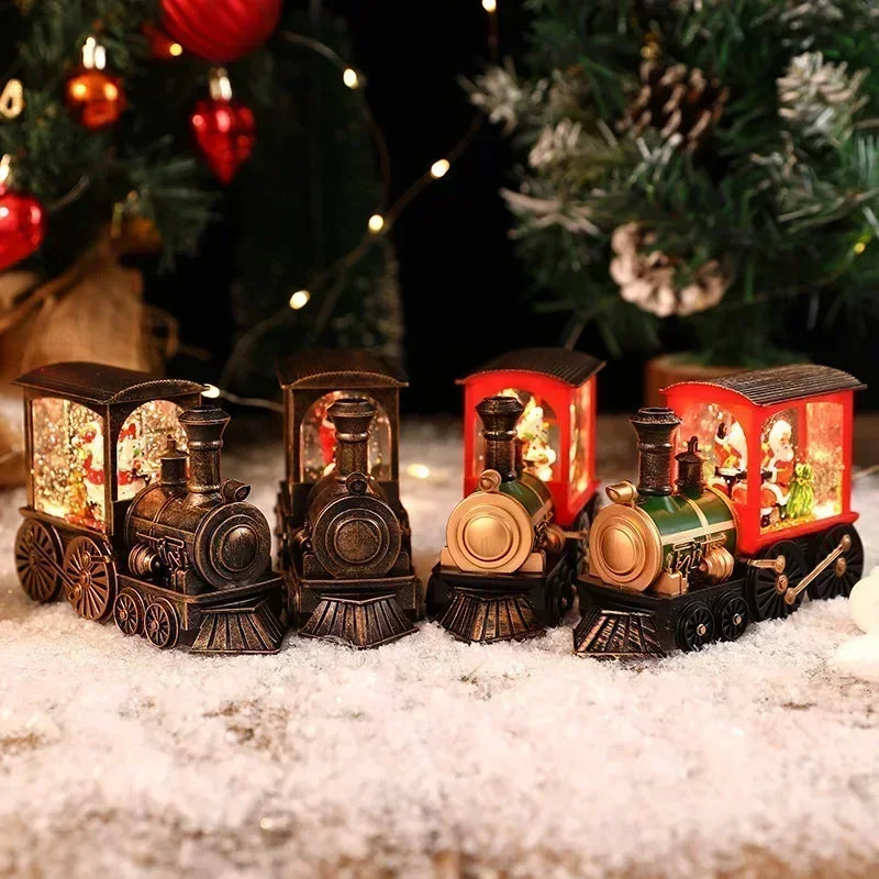 Bezaubernde Heiligabend-Spieluhr, Geschenk, wassergefüllte Weihnachtszug-Ornamente mit LED-Leuchten, Weihnachtsdekoration, Kristallkugel