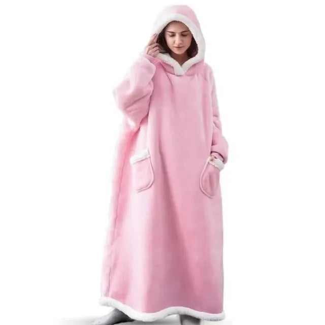 Extra lange tragbare Decken, Winter-Flanell-Kappendecke mit vollen Ärmeln, für Männer und Frauen, gemütliche, weiche Überwurf-TV-Decke für Erwachsene