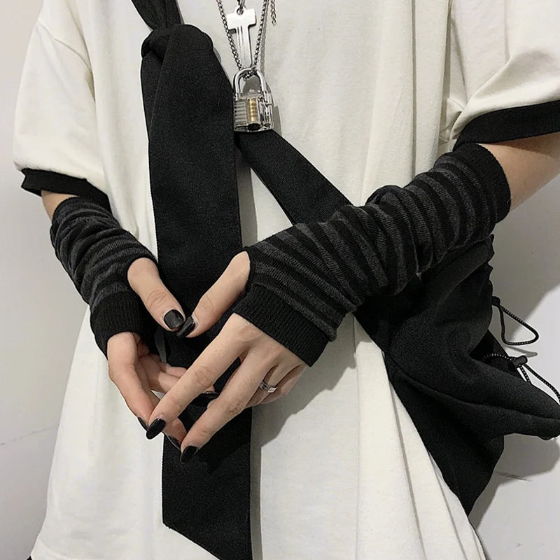 Winter Warme Lange Ärmel Handschuhe für Mann Frauen Fingerlose Streifen Hip-Hop Gestrickte Ellenbogen Fäustlinge Elastische Outdoor Wärmer Arm