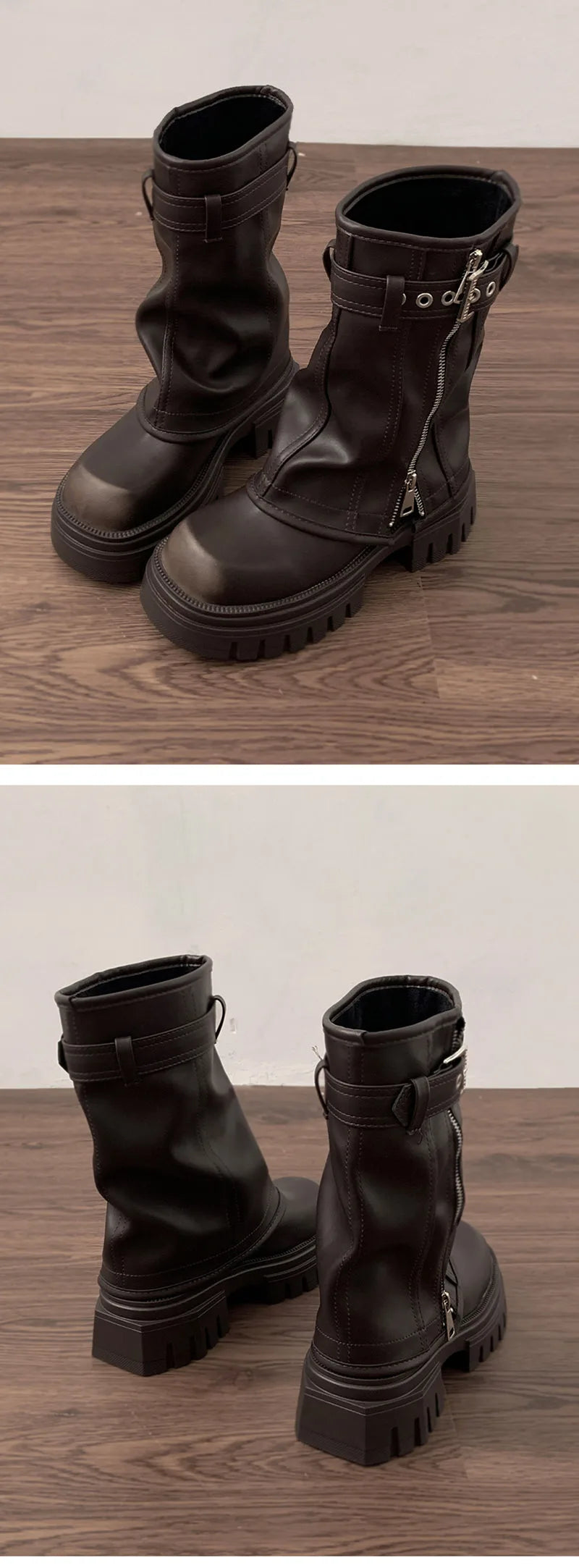 Winter Frauen Biker Stiefel Mode Gürtel Schnalle Damen Elegante Plattform Wohnungen Kurze Booties Casual frauen Ritter Booties