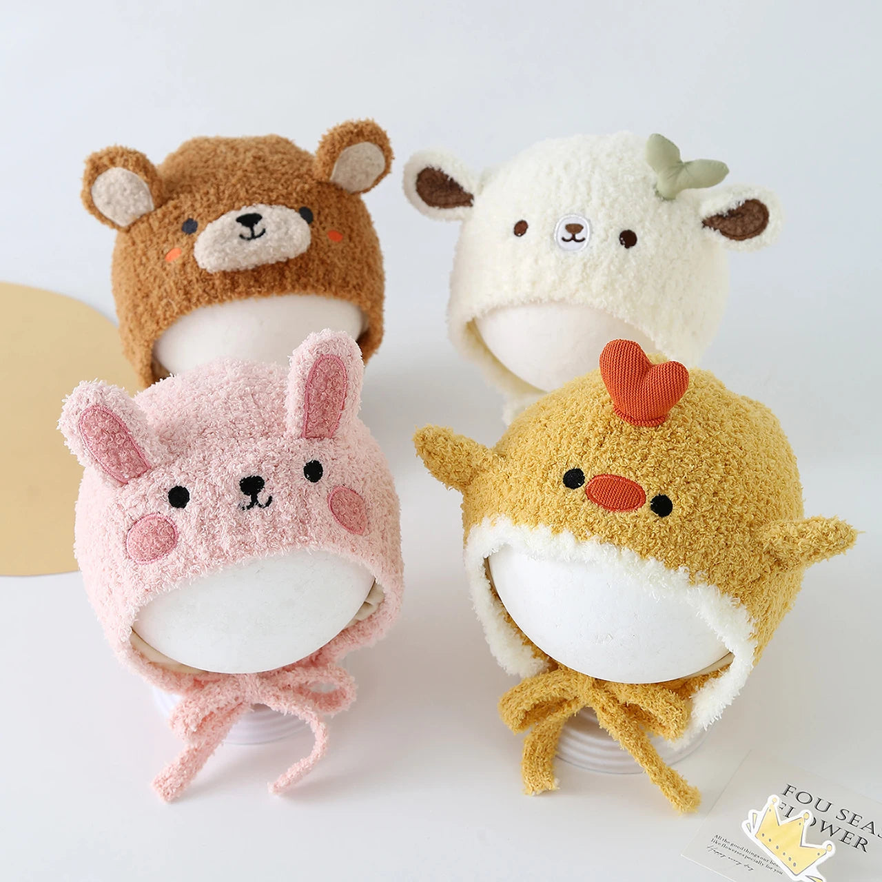 Winter Warme Ohr Schutz Kappe Niedlichen Tier Verdicken Kinder Schnürung Hut Im Freien Kalt-beweis Kleinkind Gestrickte Baby Ohrenschützer beanie