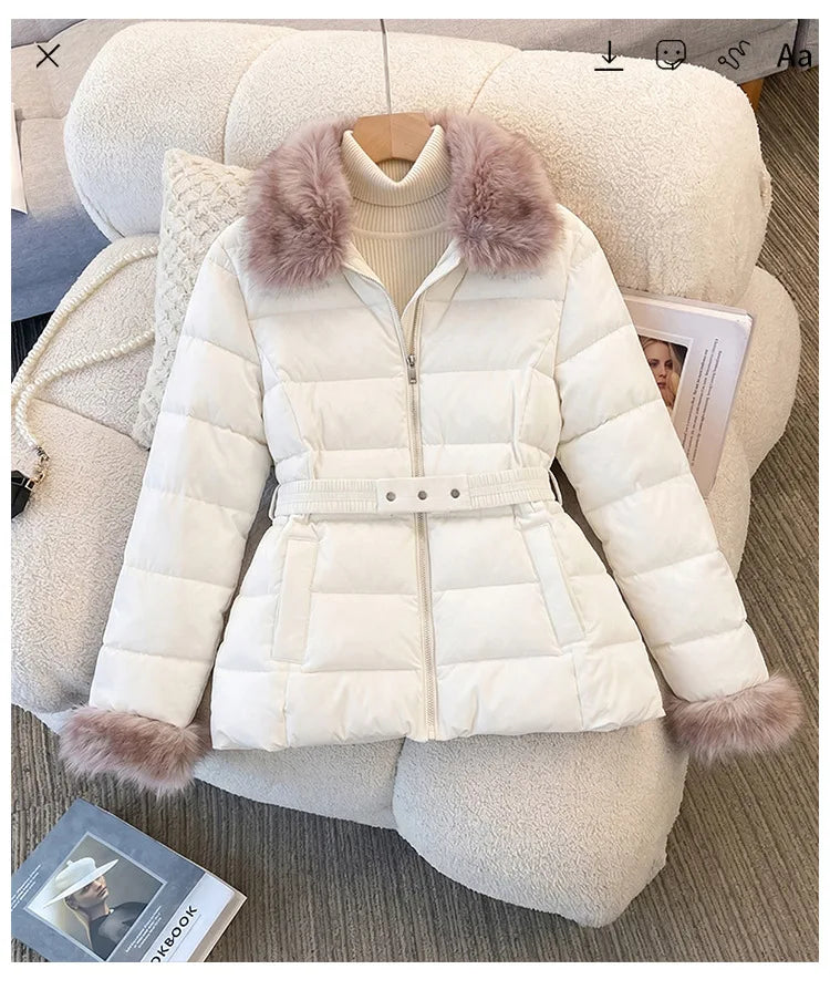Winterkleidung 2026 Neue Mode Pelzkragen Daunenjacke Kurze Wattierte Damenjacke zum Warmhalten
