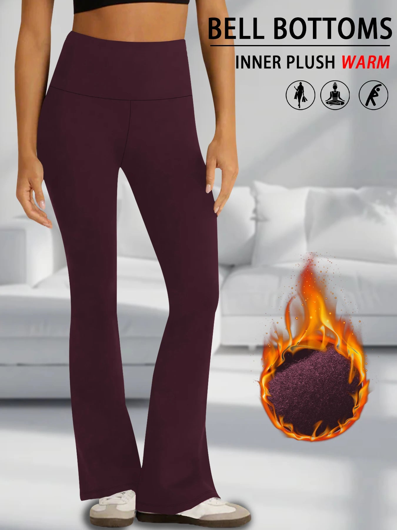 Superweiche, hoch taillierte Fleece-Flare-Leggings für Damen, Bauchkontrolle, weiche Bootleg-Bootcut-Hose