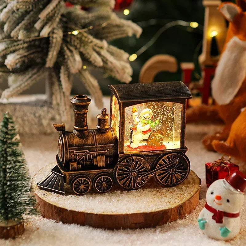 Bezaubernde Heiligabend-Spieluhr, Geschenk, wassergefüllte Weihnachtszug-Ornamente mit LED-Leuchten, Weihnachtsdekoration, Kristallkugel