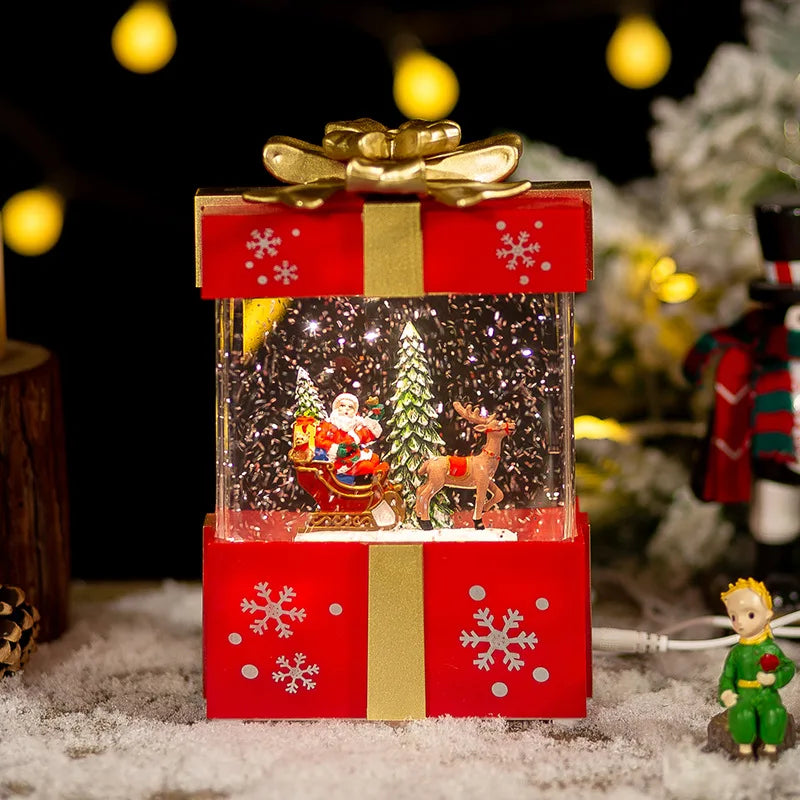 Weihnachten Musik Geschenk Box Home Dekoration Popcorn Szene Dorf Rotierenden Santa Statue Weihnachten Desktop Decor Weihnachten Kind Kind Geschenk