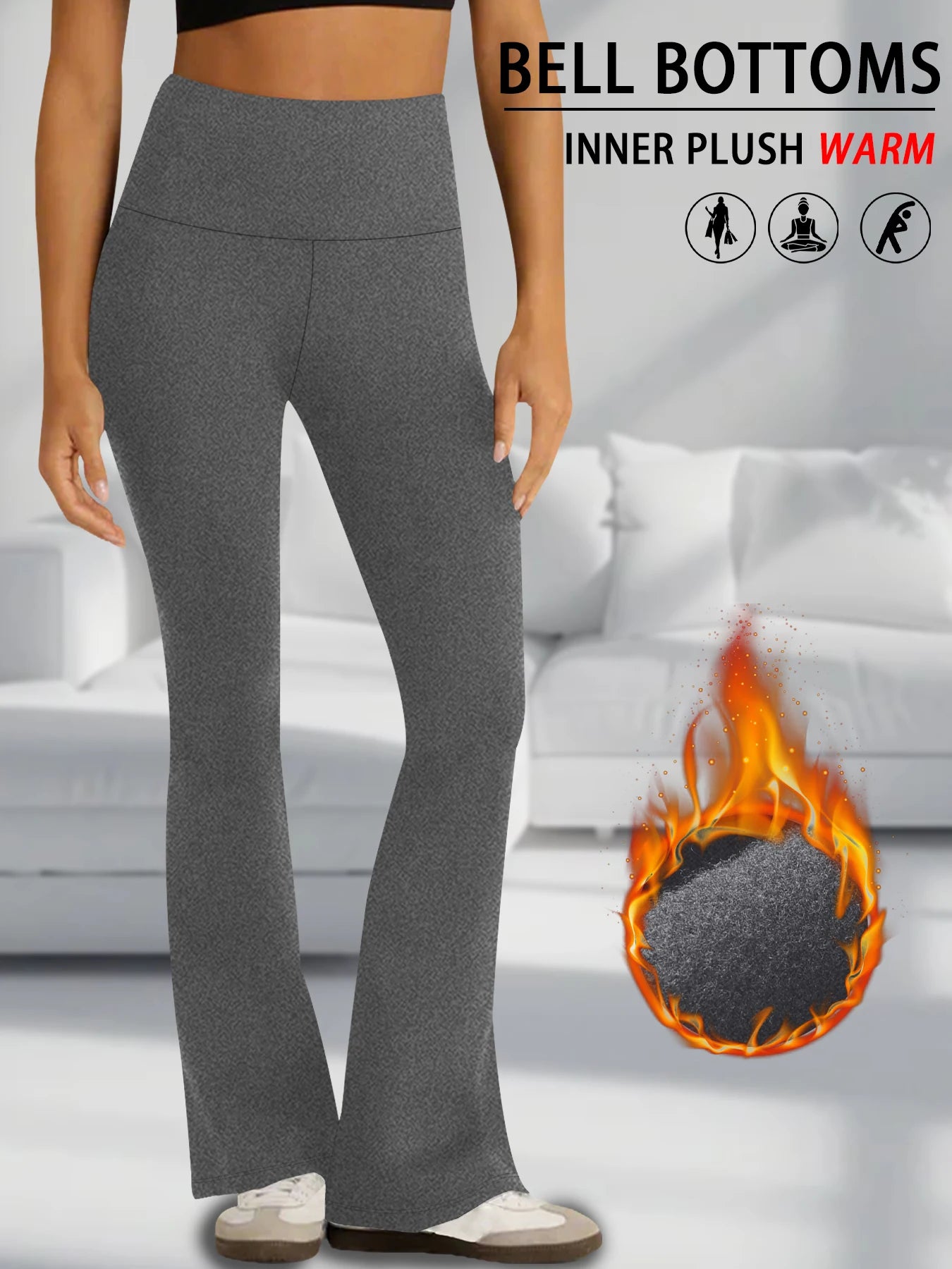 Superweiche, hoch taillierte Fleece-Flare-Leggings für Damen, Bauchkontrolle, weiche Bootleg-Bootcut-Hose