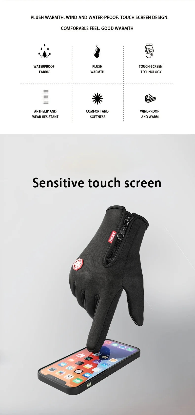 Winterhandschuhe für Männer und Frauen, Touchscreen, warm, Outdoor, Radfahren, Fahren, Motorrad, kalte Handschuhe, winddicht, rutschfeste Handschuhe