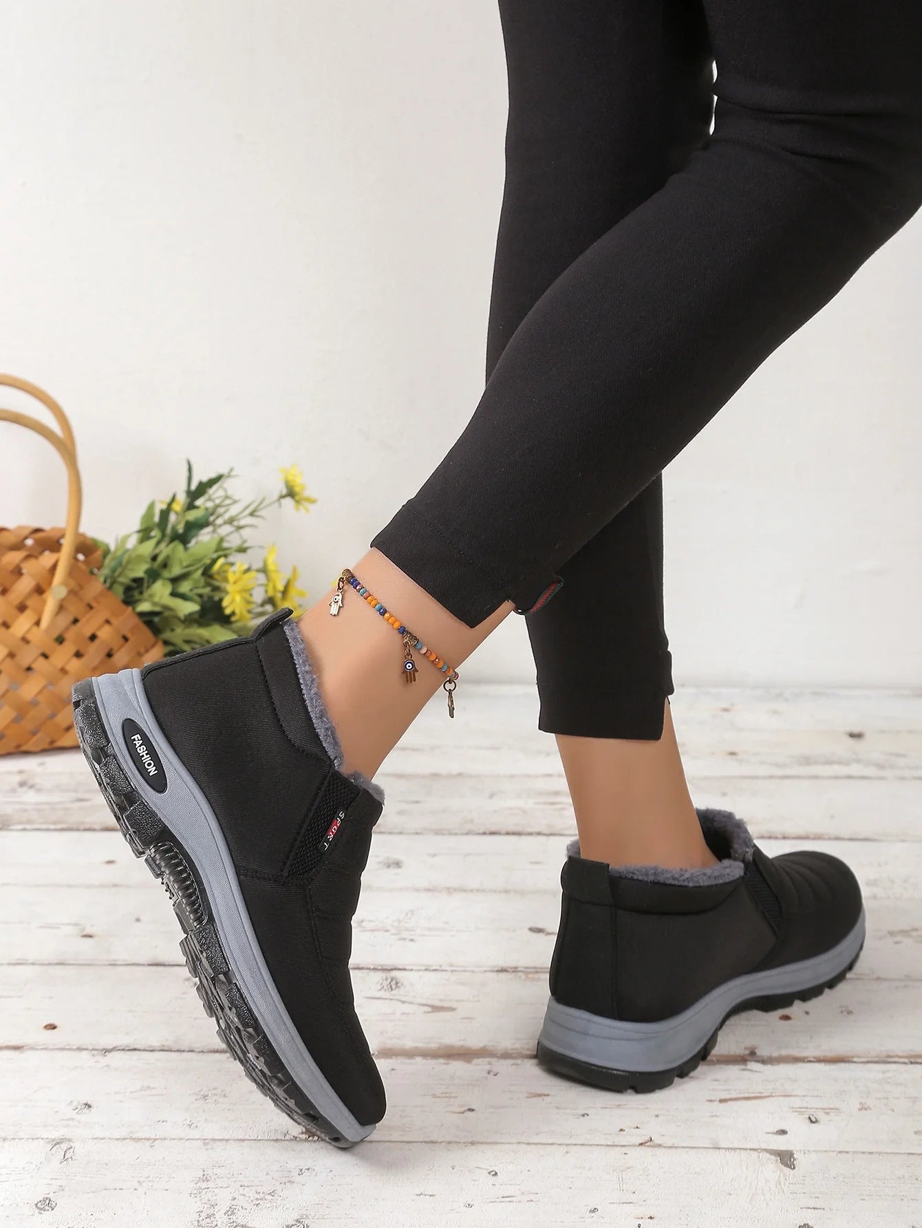 Damenschuhe, Winter-Baumwollschuhe mit Fleece und verdicktem Mittelhohem Schaft, Warme und Lässige Schneestiefel